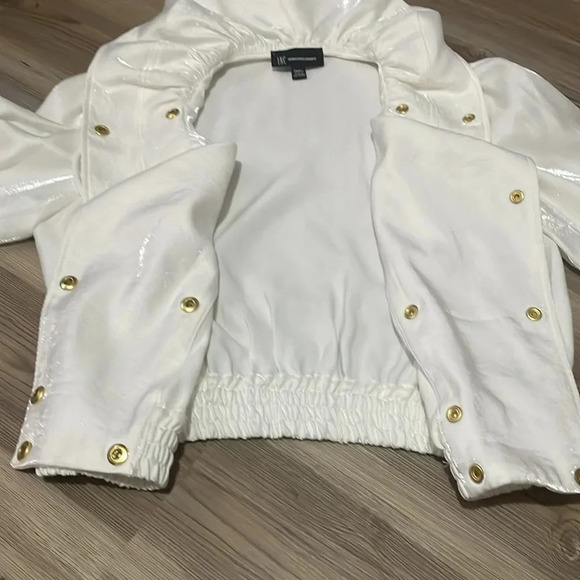 INC International Concepts Moto jacket Cream Shimmer Gold snaps Size S 90s NWOT - Picture 9 of 13